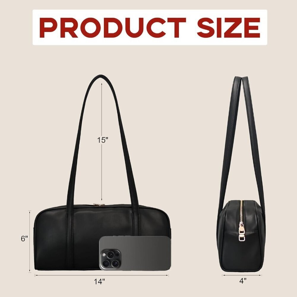 Women's Black Vegan Leather Ladies Clutch Retro Tote Handbags Bag - Picture 2 of 7